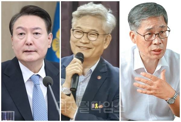 (왼쪽부터) 윤석열 전 대통령, 송영길 소나무당 대표, 신평 변호사. [디지털타임스 DB, 대통령실 제공]