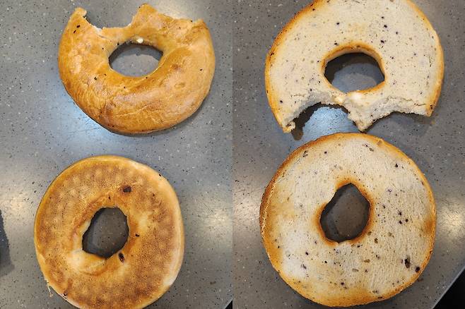 당시 카페 손님이 점주를 향해 두 차례에 걸쳐 던진 베이글. 시청자 제공