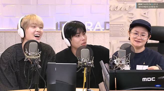 왼쪽부터 윤산하, MJ, 김신영 (사진=MBC FM4U ‘정오의 희망곡 김신영입니다’ 캡처)