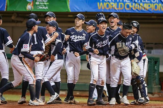 대표팀은 28일 대만 타이난에서 열린 ‘2025 WBSC U12 야구월드컵’ 예선 B조 4차전 미국전에서 6-2로 승리했다. 이날 승리로 슈퍼라운드 진출을 확정했다. 사진출처|WBSC 공식 홈페이지