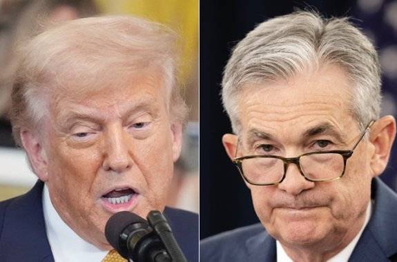 최근 도널드 트럼프 미국 대통령(왼쪽)이 제롬 파월 미 연방준비제도이사회 의장의 사퇴를 공개적으로 촉구하고 있다.&nbsp;뉴시스&nbsp;