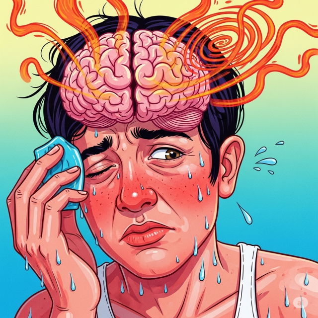 구글 Gemini가 그린 더위에 지친 사람의 뇌를 그린 일러스트.