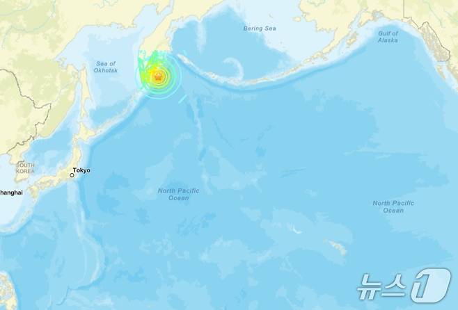 러시아 극동 캄차카반도 인근 해역에서 규모 8.7 강진이 발생하며 미국 하와이주에 쓰나미 경보가 내려졌다. <출처=미 지질조사국>