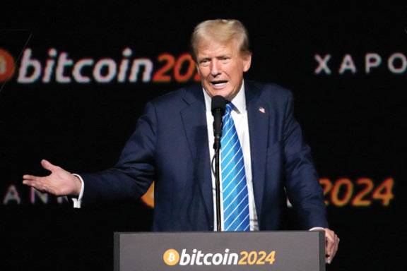 2024년 7월 내슈빌에서 열린 비트코인2024 컨퍼런스에서 트럼프 미국 대통령이 발언하고 있다.