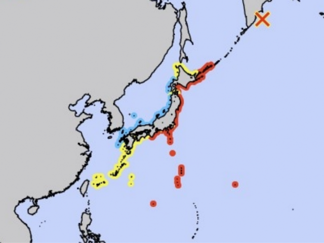 일본 기상청이 게시한 쓰나미 안내 지도. 일본 기상청 홈페이지