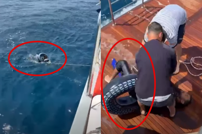 지난 16일(현지시간) 스페인 발레아레스 제도 인근에서 구조된 모로코 출신 남성. 사진=스페인 왕립 요트 협의회(RAECY) 페이스북 캡처