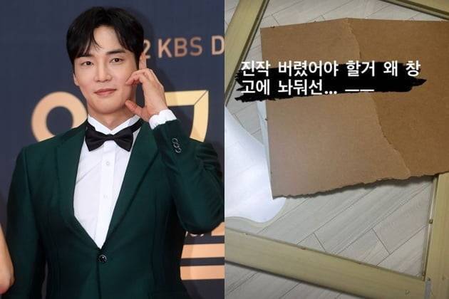 배우 강지섭이 JMS 신도 의혹에 해명하고, 논란이 된 예수상 액자를 부순 모습. /사진=한경DB, SNS