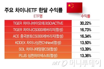 주요 차이나ETF 한달 수익률/그래픽=이지혜