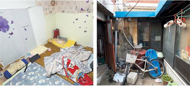 공사 시작 전 단열이 전혀 되지 않고(왼쪽 사진), 벽체 곳곳에 곰팡이가 피어 있던 은영 양의 집 모습.  초록우산 제공