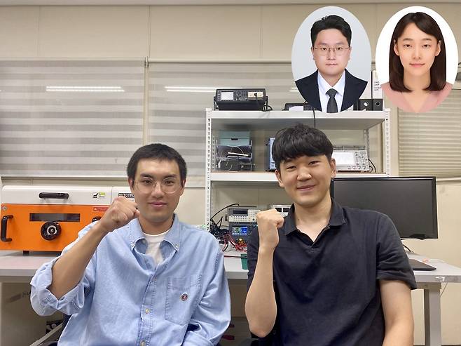 KAIST 심영민(왼쪽) 석박통합과정생, 박도윤 박사과정생, 박찬호(왼쪽 원 안) 미국 노스웨스턴대 박사, 권경하(오른쪽 원 안) KAIST 교수 [KAIST 제공]