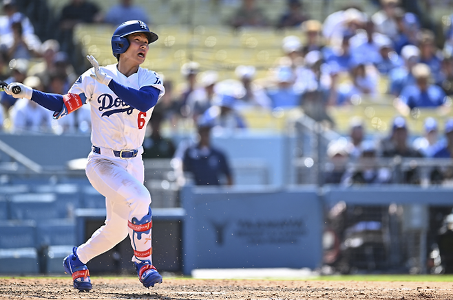 왼쪽 어깨 점액낭염으로 10일짜리 부상자 명단(IL)에 오른 김혜성. 로스앤젤레스 로이터 연합뉴스