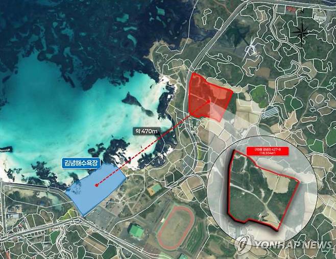 제주 해양교육 전문기관 설립 1순위 후보지 지도 제주 해양교육 전문기관 설립 1순위 후보지인 김녕해수욕장 인근 지도. [제주도교육청 제공]
