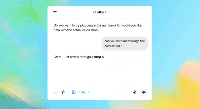 챗GPT '스터디 모드' 실행 화면 (사진=오픈AI)