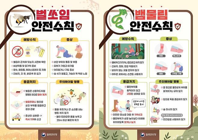 벌쏘임, 뱀물림 안전수칙./질병관리청