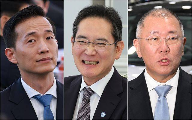 (왼쪽부터) 김동관 한화그룹 부회장, 이재용 삼성전자 회장, 정의선 현대자동차그룹 회장 ⓒ뉴시스