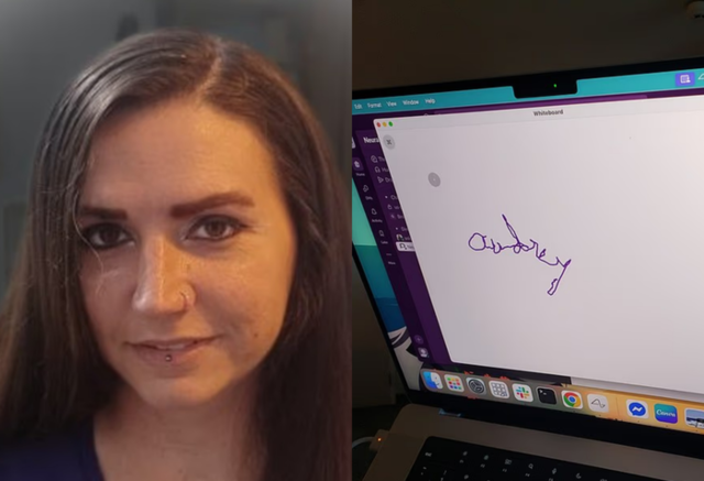 오드리 크루즈와 그녀가 뉴럴링크칩으로 쓴 자신의 이름. 엑스