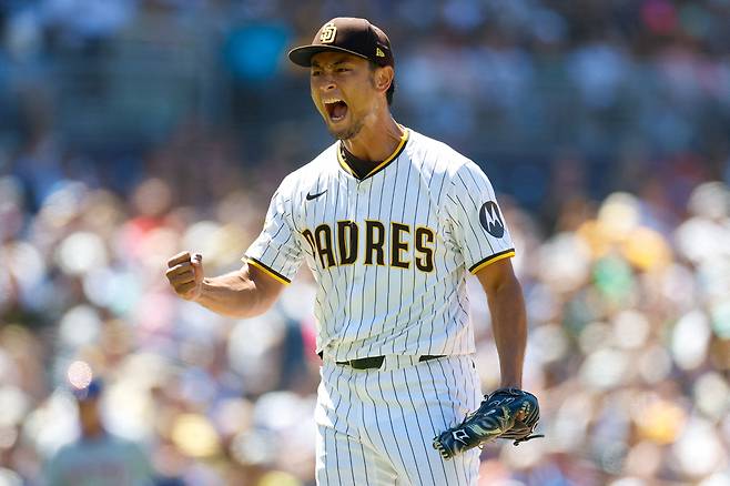 샌디에이고 다르빗슈 유가 31일 뉴욕 메츠전에서 6회초를 무실점으로 막은 뒤 환호하고 있다. Imagn Images연합뉴스