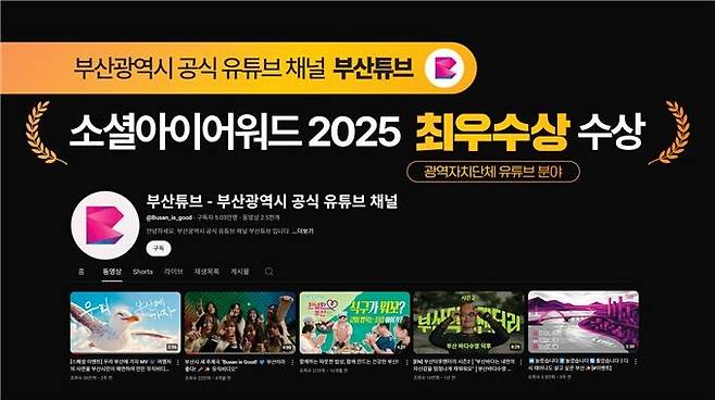 부산시 공식 유튜브 채널 '소셜아이어워드' 최우수상 [부산시 제공. 재판매 및 DB 금지]