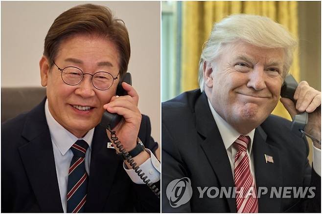 통화하는 이재명 대통령(왼쪽)과 트럼프 미국 대통령 [EPA=연합뉴스·연합뉴스 자료사진. 재판매 및 DB 금지]