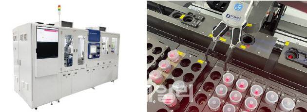 코닉오토메이션이 개발한 실험실 검사 자동화 솔루션 ‘K-LAS’과 내부 작동 모습 (사진=코닉오토메이션)