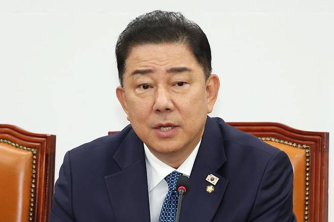 김병기 더불어민주당 대표 직무대행 겸 원내대표가 31일 오전 서울 여의도 국회에서 열린 정책조정회의에서 발언하고 있다.   2025.7.31/뉴스1