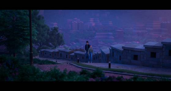 케이팝 데몬 헌터스에서 여자 주인공 루미와 남자 주인공 진우가 서울 야경을 즐기며 데이트했던 '한양의 수도성곽.' [사진 넷플릭스]