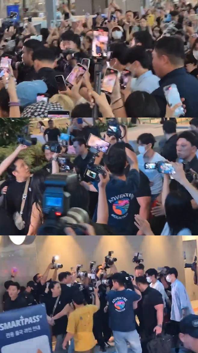 뷔가 출국하는 모습. X 캡처.