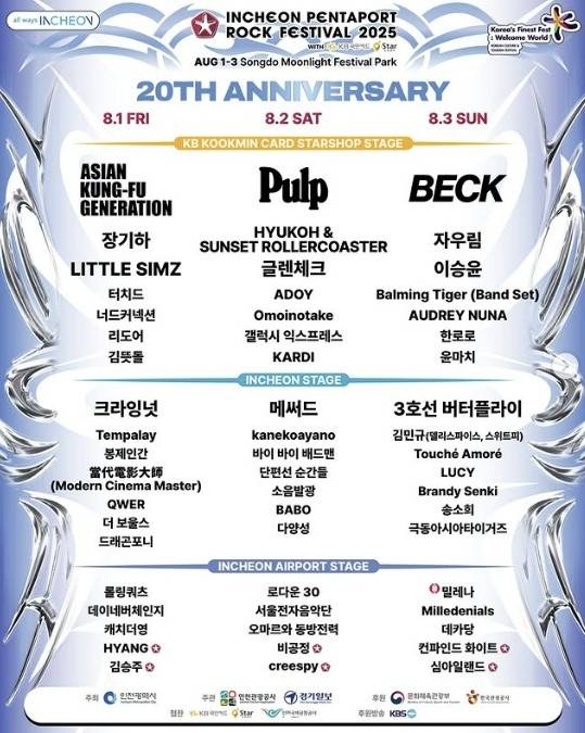 2025년 펜타포트 록 페스티벌 출연진 명단 [펜타포트 공식 인스타그램 캡처. 재판매 및 DB 금지]
