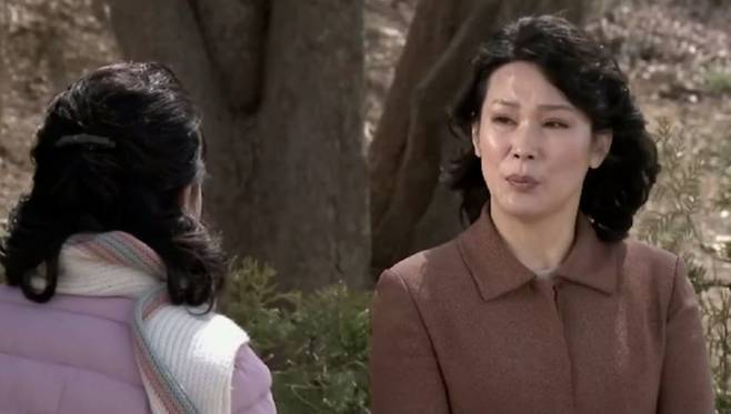 드라마에서 검사인 아들과 격이 맞지 않는다고, 아들의 애인에게 헤어질 것을 종용하는 북한 당 간부의 아내. 유튜브 캡처