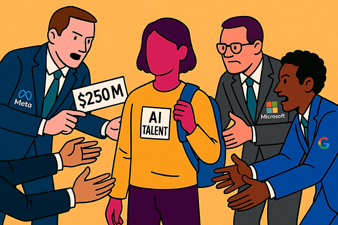 “인공지능(AI)판 FA열렸다”... 메타, 24세 연구자에 4년간 3400억 제안 [그림=챗GPT]