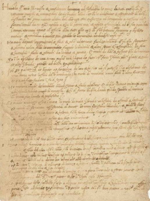 레오나르도 다 빈치, 루도비코 스포르차 공작에게 쓴 글, 양피지에 잉크, 밀라노 암브로시아나 도서관