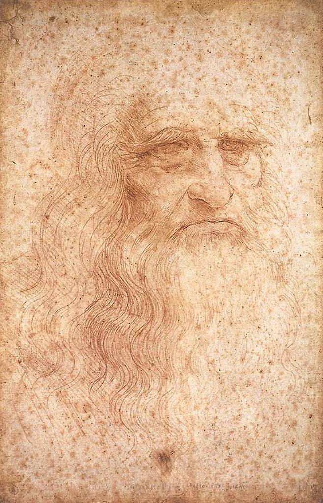 레오나르도 다 빈치, 자화상(추정), 1512년경, 종이에 붉은 분필 등, 33.3x21.3cm, 토리노 왕립 도서관