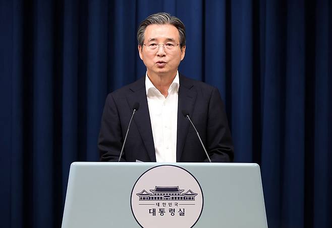 김용범 정책실장이 지난달 31일 용산 대통령실 기자회견장에서 한국형 차세대 전력망 관련 브리핑을 하고 있다.  /사진=연합뉴스