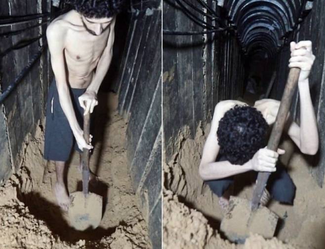지하터널에서 삽으로 땅을 파고 있는 이스라엘 인질 데이비드. /TOI