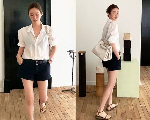 170cm 정석비율로 유명한 배우 차정원이 시스루 셔츠와 쇼츠룩으로 ‘담백 시크’의 정석을 보여줬다. 사진=차정원 SNS