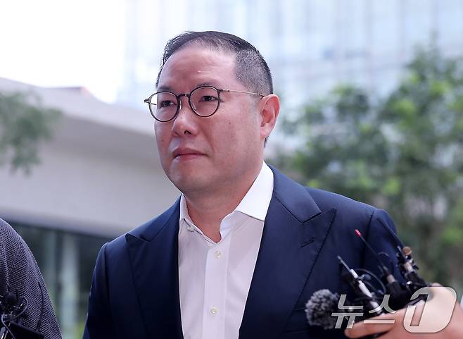 조현상 HS 효성 부회장이 4일 오전 서울 종로구에 마련된 김건희 특검팀(특별검사 민중기) 사무실로 조사를 받기 위해 출석하고 있다. 2025.8.4/뉴스1 ⓒ News1 박지혜 기자