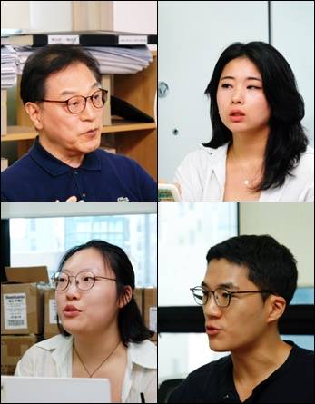 ▲ 지난달 24일 서울 영등포구 미디어오늘 사무실에서 열린 독자권익위원회 7차 회의. 왼쪽 상단부터 시계방향으로 최경진, 김봄빛나래, 홍주환, 원진아 위원.