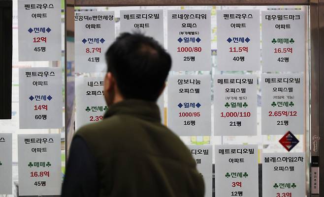 서울 마포의 한 부동산 중계업소에 오피스텔 안내판이 붙어 있다. [이충우 기자]