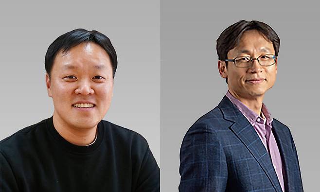 [서울=뉴시스] 서강대 강문성 교수(왼쪽)와 울산과학기술원(UNIST) 김봉수 교수가  OLED 발광층을 손상 없이 패터닝 하는 '간접 광패터닝' 기술을 개발했다. (사진=서강대 제공) 2025.08.04. photo@newsis.com *재판매 및 DB 금지