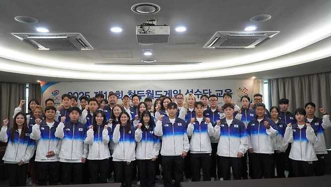 중국 청두에서 열리는 월드게임에 참가하는 선수단. (대한체육회 제공)