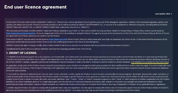 유비소프트 EULA 출처 = 유비소프트 공식 홈페이지