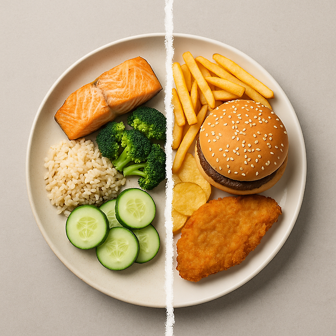 열량이 같아도 생선·야채 등 최소가공식품을 먹는 것이 냉동식품 같은 초가공식품을 섭취할 때보다 체중 감량 효과가 2배 이상 높다는 결과가 나왔다. [사진 = ChatGPT]