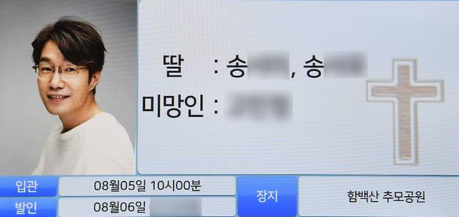 [서울=뉴시스] 사진공동취재단 = 5일 경기도 용인시 처인구 다보스병원 장례식장 특1호실에 배우 故 송영규의 빈소가 마련됐다.  2025.08.05. photo@newsis.com *재판매 및 DB 금지