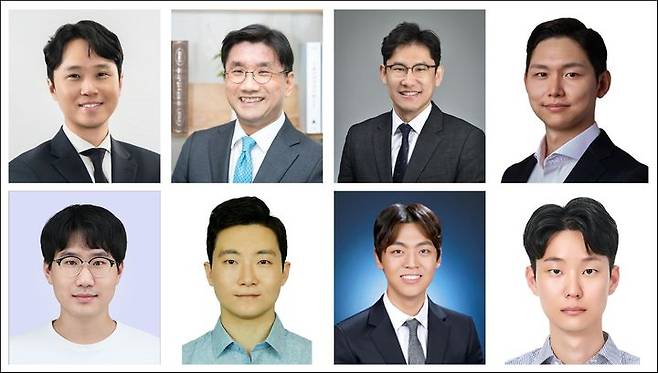 [서울=뉴시스] (위 왼쪽부터) 고려대 신소재공학부 남대현 교수(교신저자), 서울대 재료공학부 주영창 교수(교신저자), 서울대 화학생물공학부 박정원 교수(교신저자), 고려대 KU-KIST 융합대학원 백서인 교수(교신저자)와 (아래 왼쪽부터) 서울대 재료공학부 김인태 석박통합과정(제1저자), 서울대 재료공학부 이기백 박사(제1저자), 서울대 화학생물공학부 김성인 박사(제1저자), 서강대 화공생명공학과 정현동 석박통합과정(제1저자). (사진=고려대 제공) 2025.08.05. photo@newsis.com *재판매 및 DB 금지