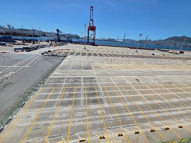 부산 자성대부두에 들어설 임시 화물주차장. 부산항만공사 제공