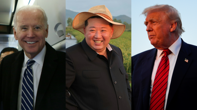 왼쪽부터 조 바이든 전 미국 대통령, 김정은 북한 국무위원장, 도널드 트럼프 미국 대통령. 사진=뉴스1, AP연합뉴스