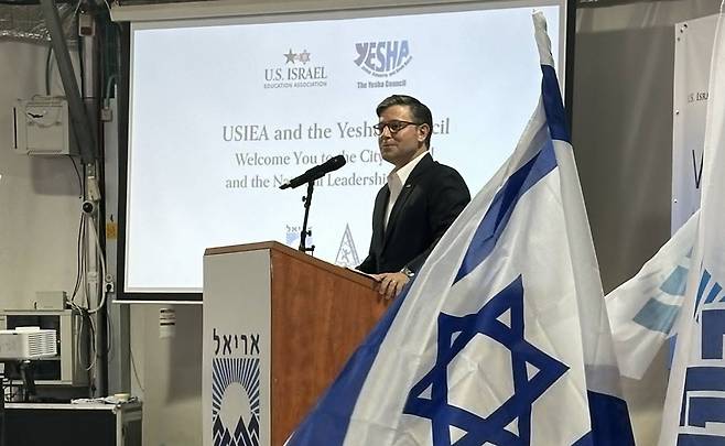 요르단강 서안 찾은 마이크 존슨 미국 하원의장 [엑스 @GOPIsrael 캡처. 재판매 및 DB 금지]