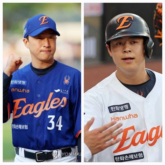손아섭(왼쪽)과 노시환