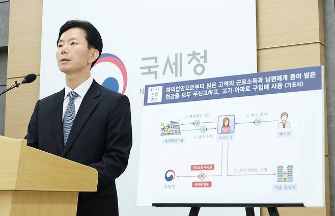민주원 국세청 조사국장이 7일 정부세종청사 국세청 기자실에서 부동산 취득 외국인 탈세 세무조사 브리핑을 하고 있다. /국세청 제공
