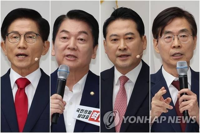 (맨 왼쪽부터) 김문수·안철수·장동혁·조경투 국민의힘 대표 후보. [연합뉴스]